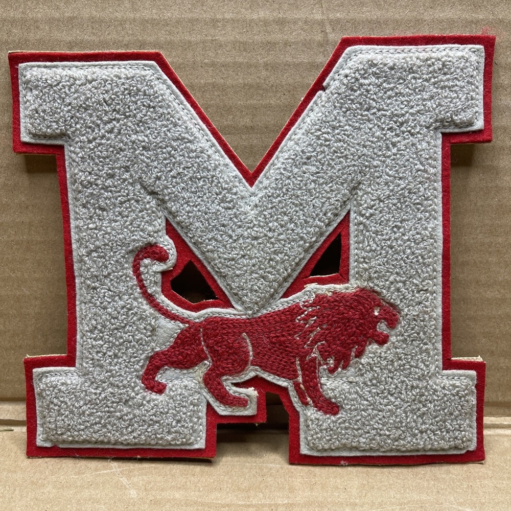 Vintage ALCO Varsity Letter M Patch Red Lion Jacket Sweater 6.5" x 7"